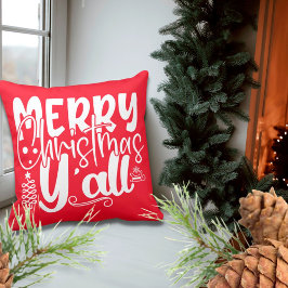 Frohe Weihnachten Y’all Typografy Holiday Red Kissen