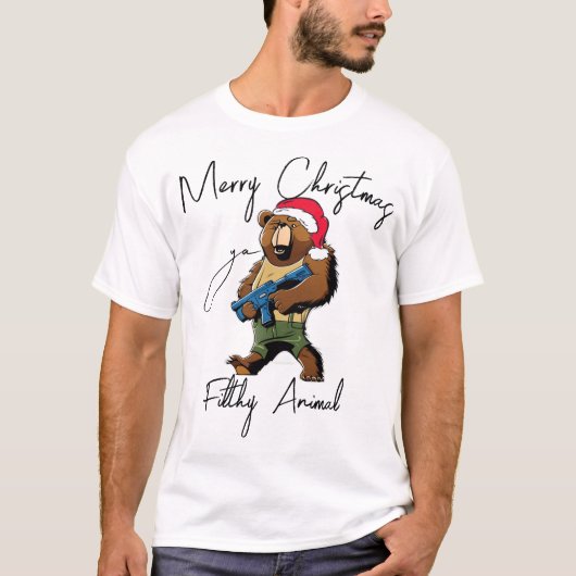 Frohe Weihnachten Ya Filthy Animal Santa Bear Zita T-Shirt (Vorderseite)