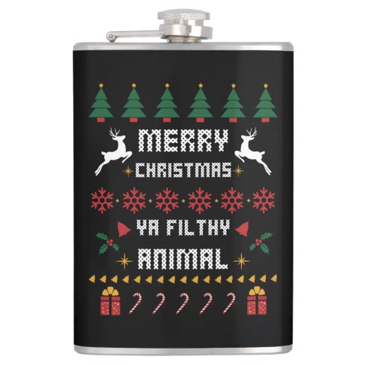 Frohe Weihnachten Ya Filthy Animal Ugly Weihnachte Flachmann (Vorderseite)