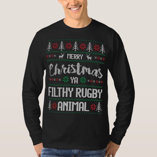 Frohe Weihnachten Ya Filthy Rugby Animal T-Shirt (Vorderseite)