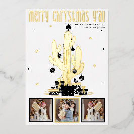 Frohe Weihnachten Y'all Cactus Foil Holiday Card Folien Feiertagskarte