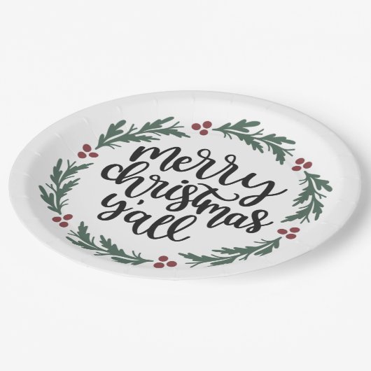 Frohe Weihnachten Y'all Christmas Paper Plate Pappteller (Schrägansicht)