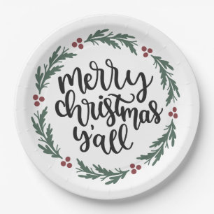 Frohe Weihnachten Y'all Christmas Paper Plate Pappteller