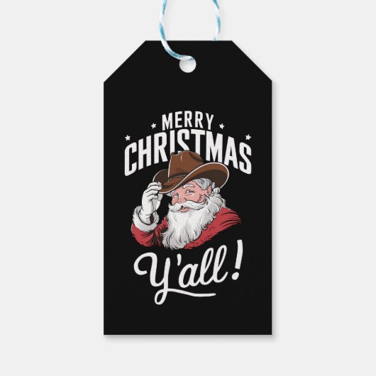 Frohe Weihnachten Y'all Country Cowboy Santa Claus Geschenkanhänger (Rückseite)