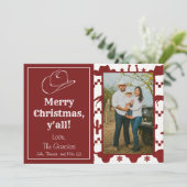 Frohe Weihnachten Y'all Cowboy Foto Holiday Card (Stehend Vorderseite)