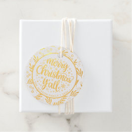 Frohe Weihnachten Y'all Foliage Foil Gift Tag