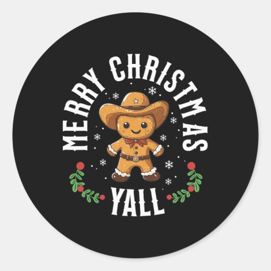 Frohe Weihnachten Yall Gingerbread Cowboy Howdy We Runder Aufkleber (Vorderseite)