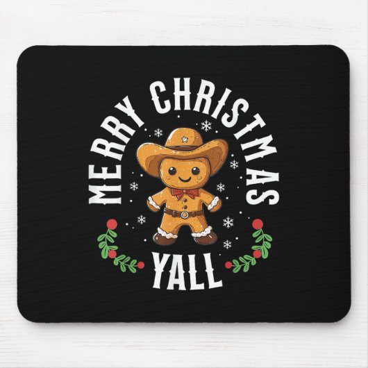 Frohe Weihnachten Yall Gingerbread Cowboy Western Mousepad (Vorne)