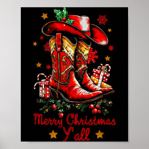 Frohe Weihnachten Yall Howdy Weihnachtsstiefel Cow Poster