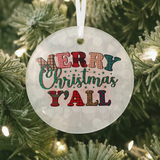 Frohe Weihnachten Y'All Karierter Text Ornament Aus Glas (InSitu)