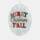 Frohe Weihnachten Y'All Karierter Text Ornament Aus Glas (Vorderseite links)