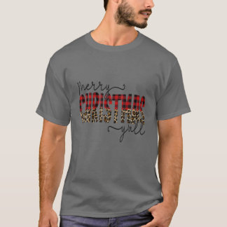 Frohe Weihnachten Y'all Leopard Red Buffalo Karier T-Shirt