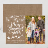 Frohe Weihnachten Y'all Lights Burlap Family Foto (Vorne/Hinten)
