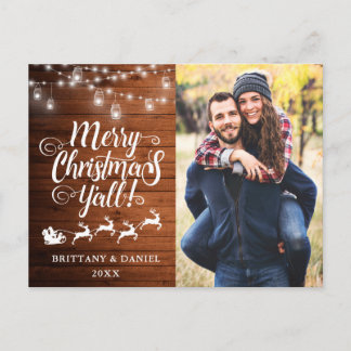 Frohe Weihnachten Y'all Lights Wood Couple Foto Postkarte