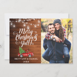 Frohe Weihnachten Y'all Lights Wood Truck Foto