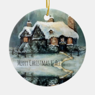 Frohe Weihnachten Y'All Marvelous Winter Night Keramik Ornament