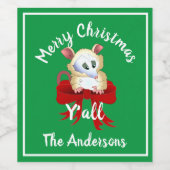 Frohe Weihnachten Ya'll mit Possum Weinetikett (Einzelnes Label)