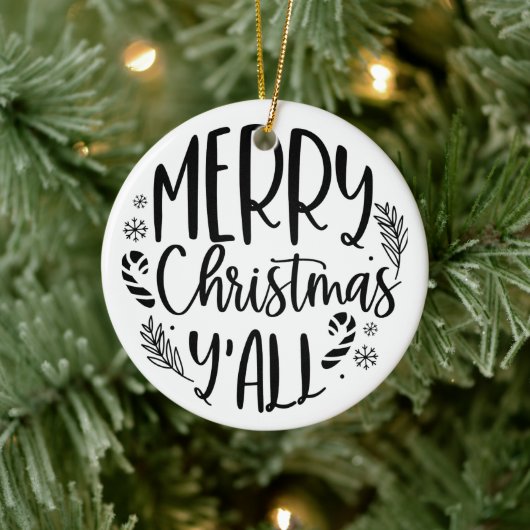 Frohe Weihnachten Y'all Modern Keramik Ornament (Baum)