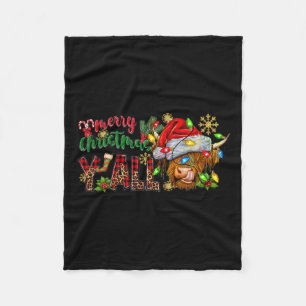 Frohe Weihnachten Y'all Niedliche Hochland-Kuh Wei Fleecedecke