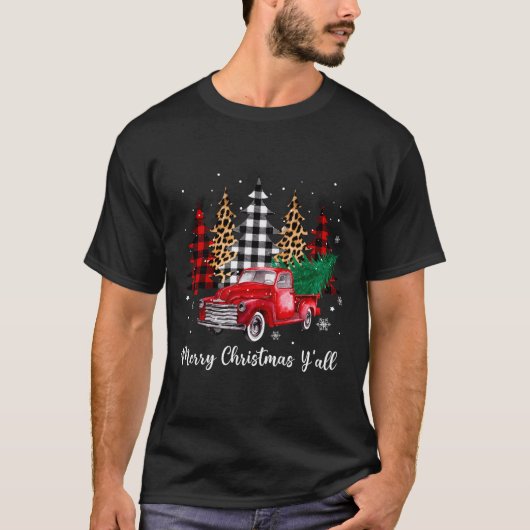 Frohe Weihnachten Y'all Red Truck Weihnachten Fami T-Shirt (Vorderseite)