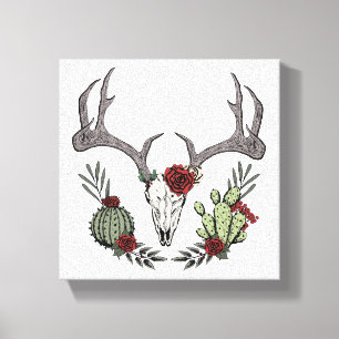 Frohe Weihnachten Y'All Rentier Skull and Cactus Leinwanddruck