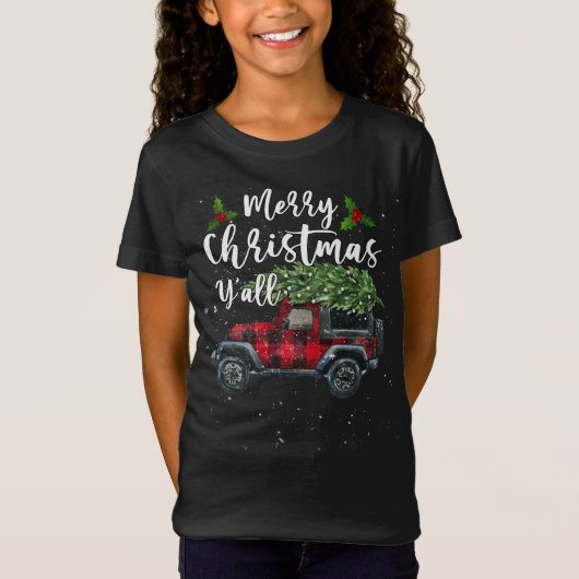 Frohe Weihnachten Y'all Retro Red Kariert Car Chri T-Shirt (Vorderseite)