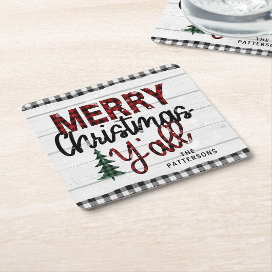 Frohe Weihnachten Y'all Rustikale Karierte Bäume N Rechteckiger Pappuntersetzer (angewinkelt)