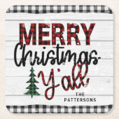 Frohe Weihnachten Y'all Rustikale Karierte Bäume N Rechteckiger Pappuntersetzer (Vorderseite)