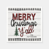 Frohe Weihnachten Y'all Rustikale Karierte Bäume N Serviette (Vorderseite)