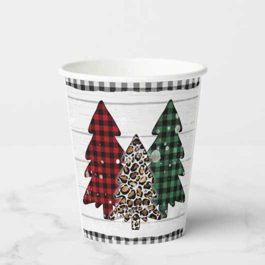 Frohe Weihnachten Y'all Rustikale Karierte Bäume U Pappbecher (Rückseite)