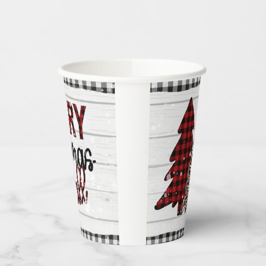 Frohe Weihnachten Y'all Rustikale Karierte Bäume U Pappbecher (Links)