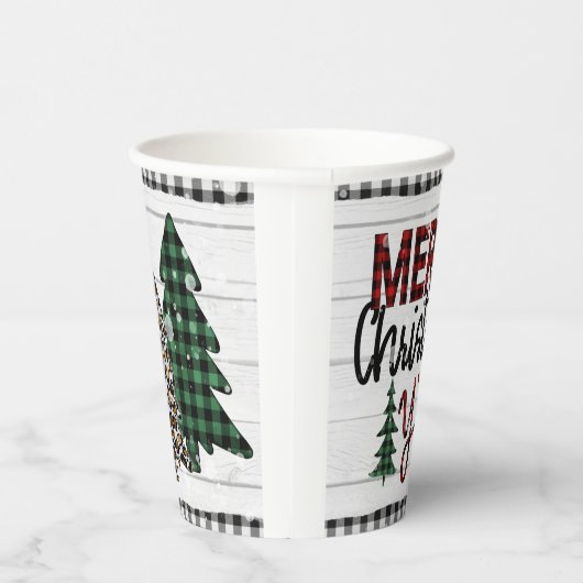Frohe Weihnachten Y'all Rustikale Karierte Bäume U Pappbecher (Rechts)