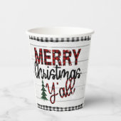 Frohe Weihnachten Y'all Rustikale Karierte Bäume U Pappbecher (Vorderseite)