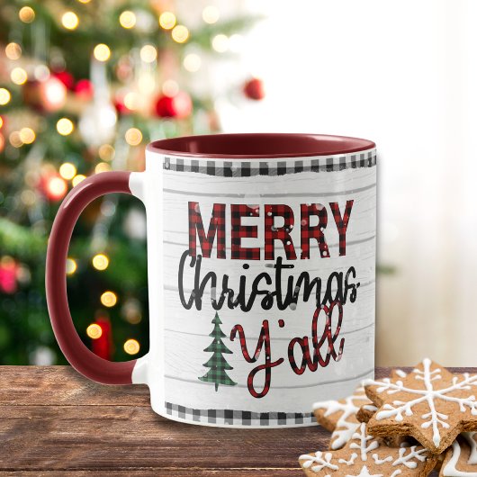 Frohe Weihnachten Y'all Rustikale Karierte Bäume U Tasse