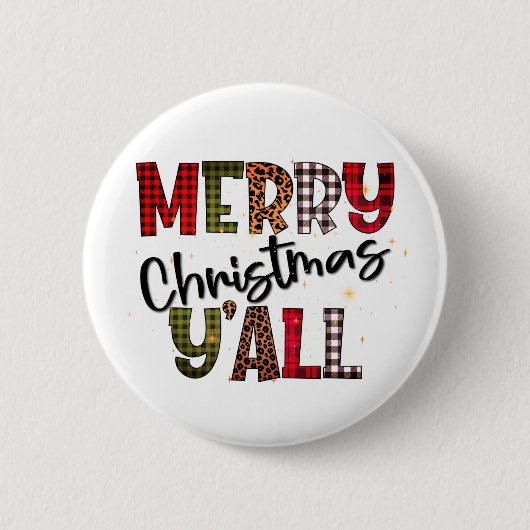 Frohe Weihnachten Y'all Tartan Leopard Print Moder Button (Vorderseite)