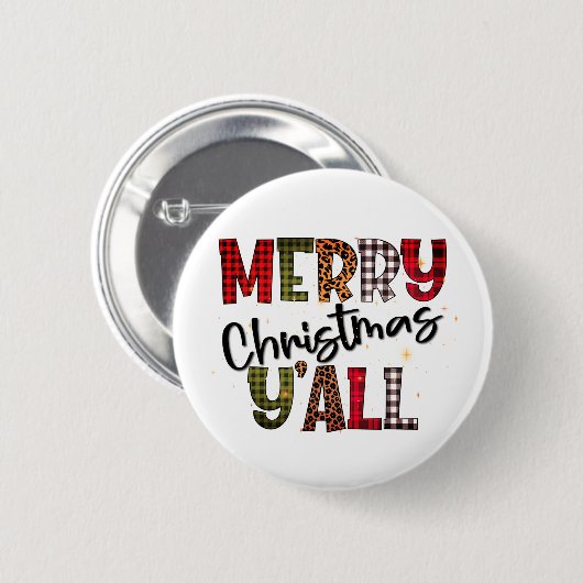 Frohe Weihnachten Y'all Tartan Leopard Print Moder Button (Vorne & Hinten)