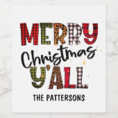 Frohe Weihnachten Y'all Tartan Leopard Print Name Weinetikett (Einzelnes Label)