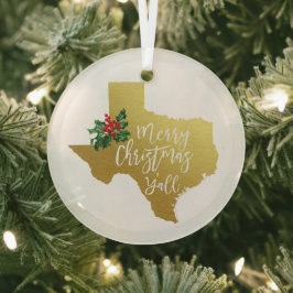 Frohe Weihnachten Y'all Texas Glas Ornament