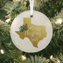 Frohe Weihnachten Y'all Texas Glas Ornament