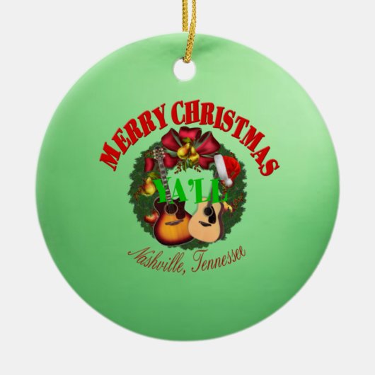 Frohe Weihnachten Yall Verzierung Keramikornament (Vorne)