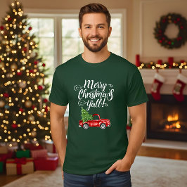 Frohe Weihnachten Y'all Vintag Truck Green T-Shirt