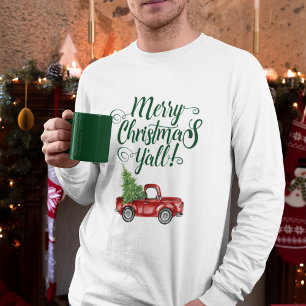 Frohe Weihnachten Y'all Vintage-LKW Weiß Grün T-Shirt