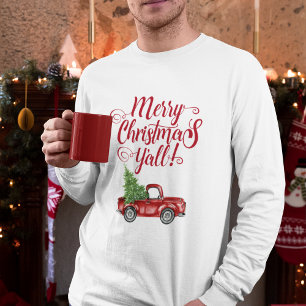 Frohe Weihnachten Y'all Vintage LKW Weiß Rot T-Shirt