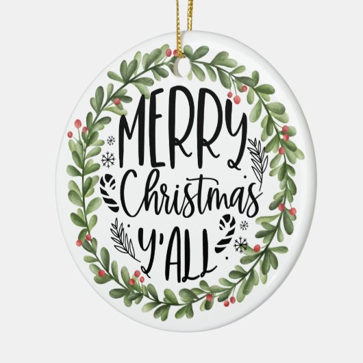 Frohe Weihnachten Y'all Wasserfarbenreath Keramik Ornament (Links)