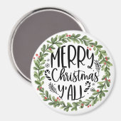 Frohe Weihnachten Y'all Wasserfarbenreath Magnet (Vorderseite/Rückseite)