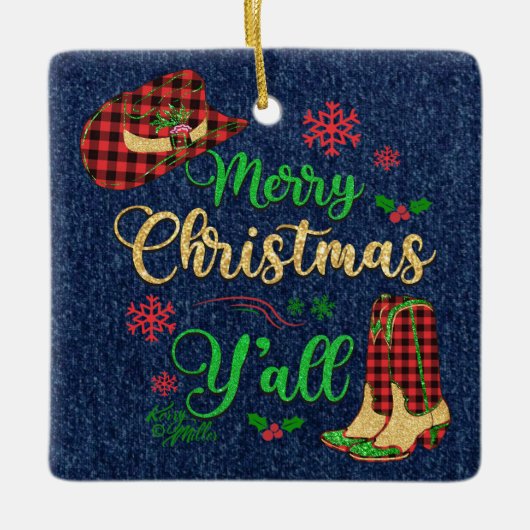 Frohe Weihnachten Y'all Weihnachtsschmuck (Vorderseite)