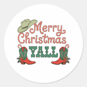 Frohe Weihnachten Yall Western Country Cowboy Weih Runder Aufkleber