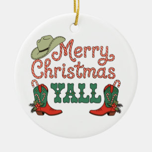 Frohe Weihnachten Yall Western Country Cowboy Xmas Keramik Ornament