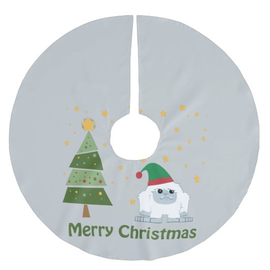 Frohe Weihnachten Yeti Polyester Weihnachtsbaumdecke (Vorderseite)