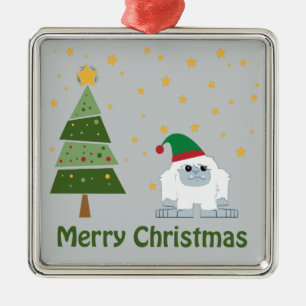 Frohe Weihnachten Yeti Silbernes Ornament
